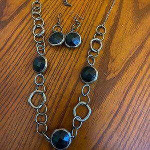 Vintage Green Faceted Bead Necklace & Earrings